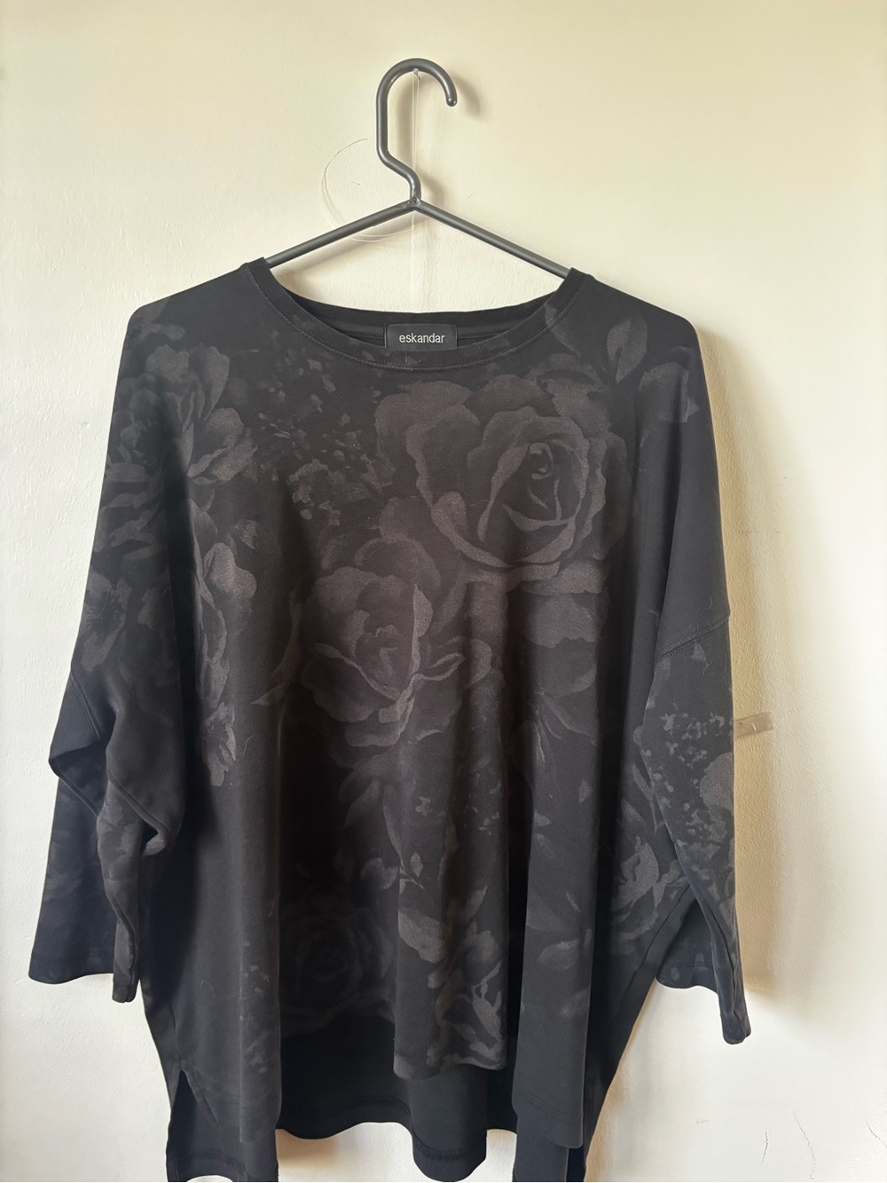 eskandar Black Floral Jacquard Oversized Pullover